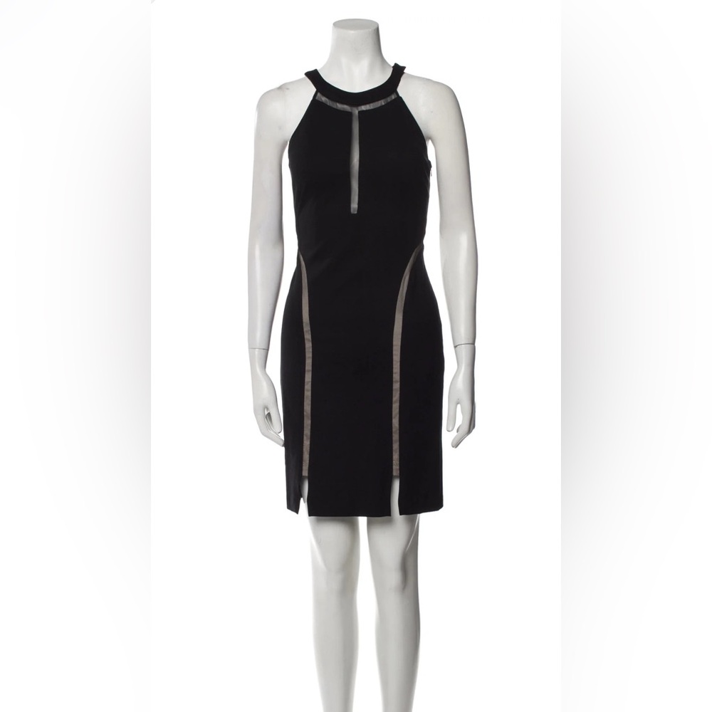 Aidan Mattox Black Midi Dress with sheer panel Trim